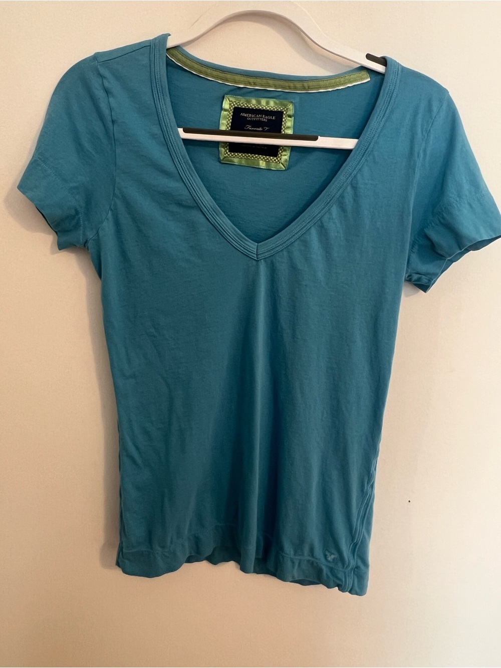 American Eagle Outfitters Teal V-Neck Short Sleeve Tee